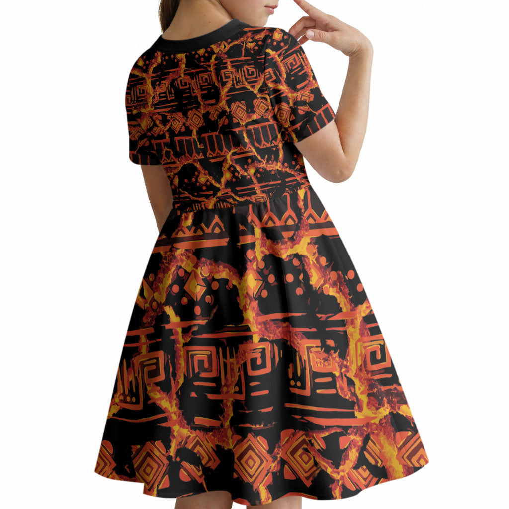 Polynesia Lava Monster Cosplay Kid Short Sleeve Dress Fiery Glowing Volcano Crack Pattern