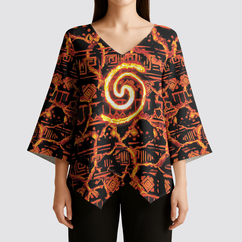 Polynesia Lava Monster Cosplay Kimono Sleeve Blouse Fiery Glowing Volcano Crack Pattern