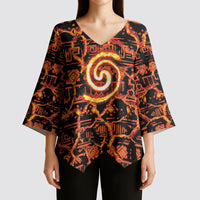 Polynesia Lava Monster Cosplay Kimono Sleeve Blouse Fiery Glowing Volcano Crack Pattern