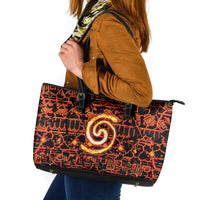 Polynesia Lava Monster Cosplay Leather Tote Bag Fiery Glowing Volcano Crack Pattern