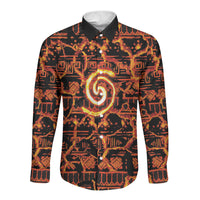 Polynesia Lava Monster Cosplay Long Sleeve Button Shirt Fiery Glowing Volcano Crack Pattern
