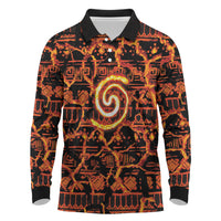 Polynesia Lava Monster Cosplay Long Sleeve Polo Shirt Fiery Glowing Volcano Crack Pattern