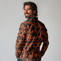 Polynesia Lava Monster Cosplay Long Sleeve Polo Shirt Fiery Glowing Volcano Crack Pattern