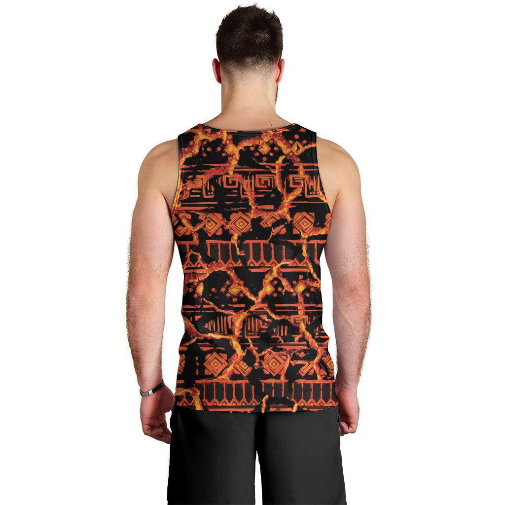 Polynesia Lava Monster Cosplay Men Tank Top Fiery Glowing Volcano Crack Pattern