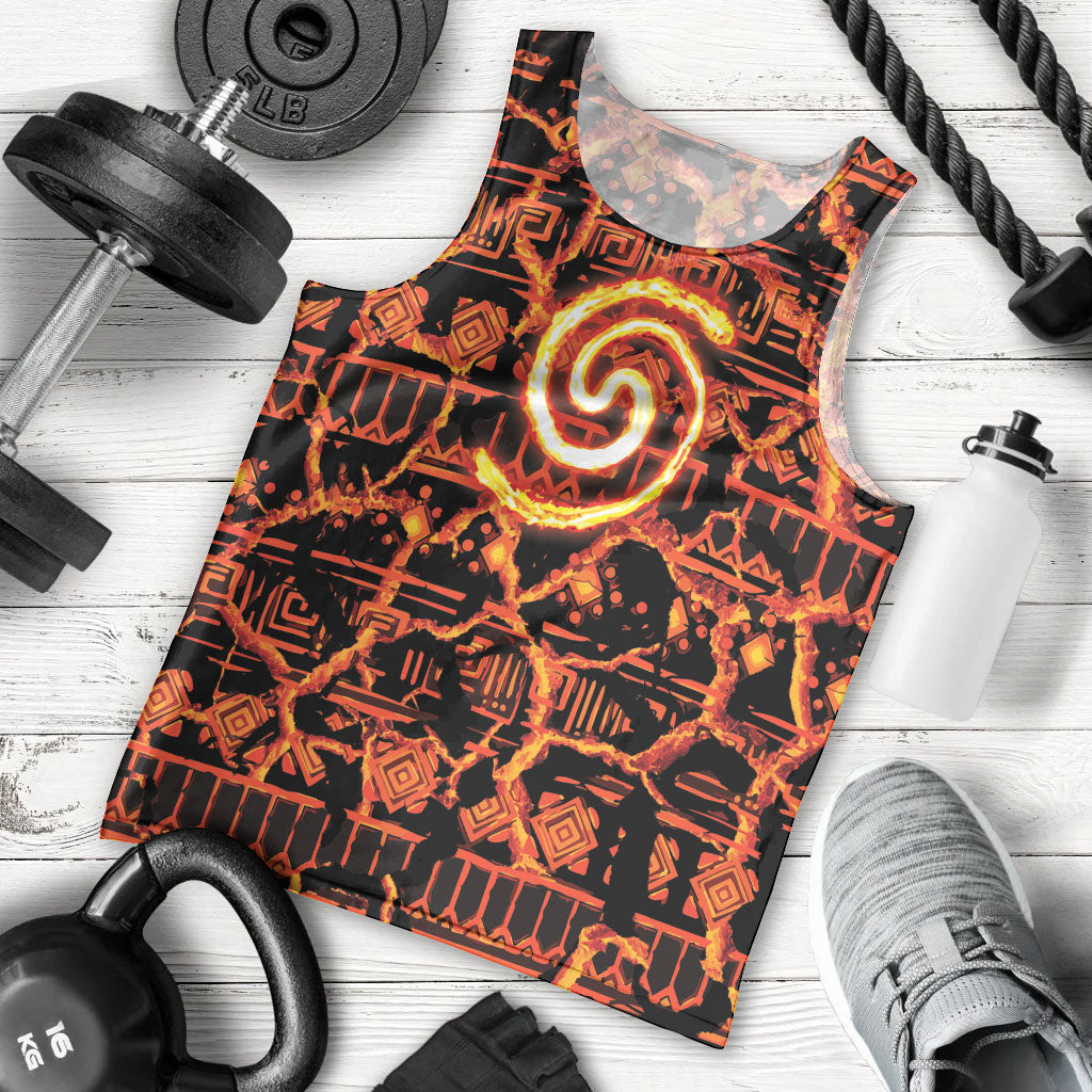 Polynesia Lava Monster Cosplay Men Tank Top Fiery Glowing Volcano Crack Pattern