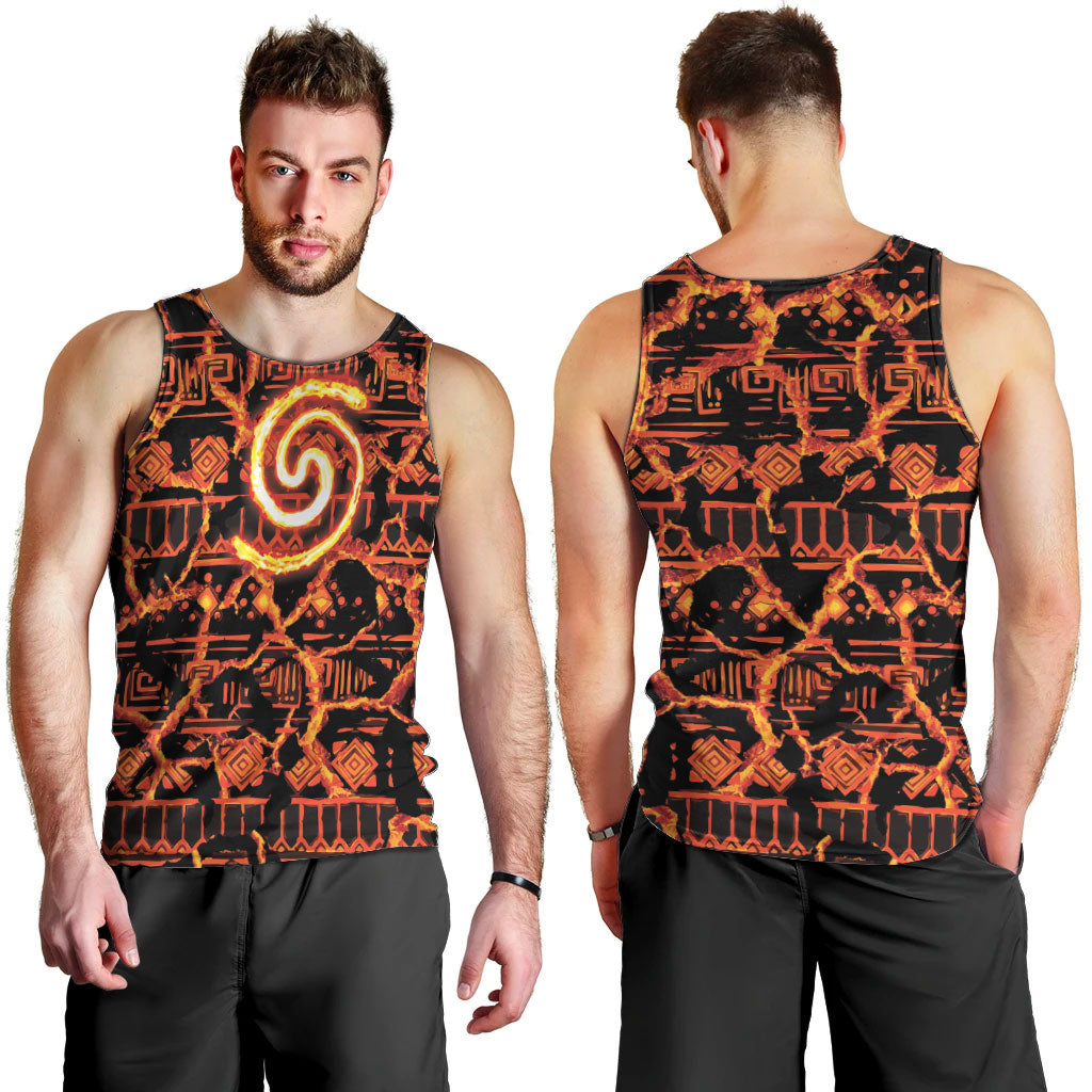 Polynesia Lava Monster Cosplay Men Tank Top Fiery Glowing Volcano Crack Pattern