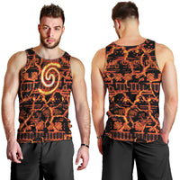 Polynesia Lava Monster Cosplay Men Tank Top Fiery Glowing Volcano Crack Pattern
