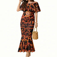 Polynesia Lava Monster Cosplay Mermaid Dress Fiery Glowing Volcano Crack Pattern