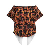 Polynesia Lava Monster Cosplay Off Shoulder Wrap Waist Top Fiery Glowing Volcano Crack Pattern