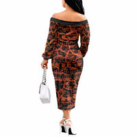 Polynesia Lava Monster Cosplay Off The Shoulder Long Sleeve Dress Fiery Glowing Volcano Crack Pattern