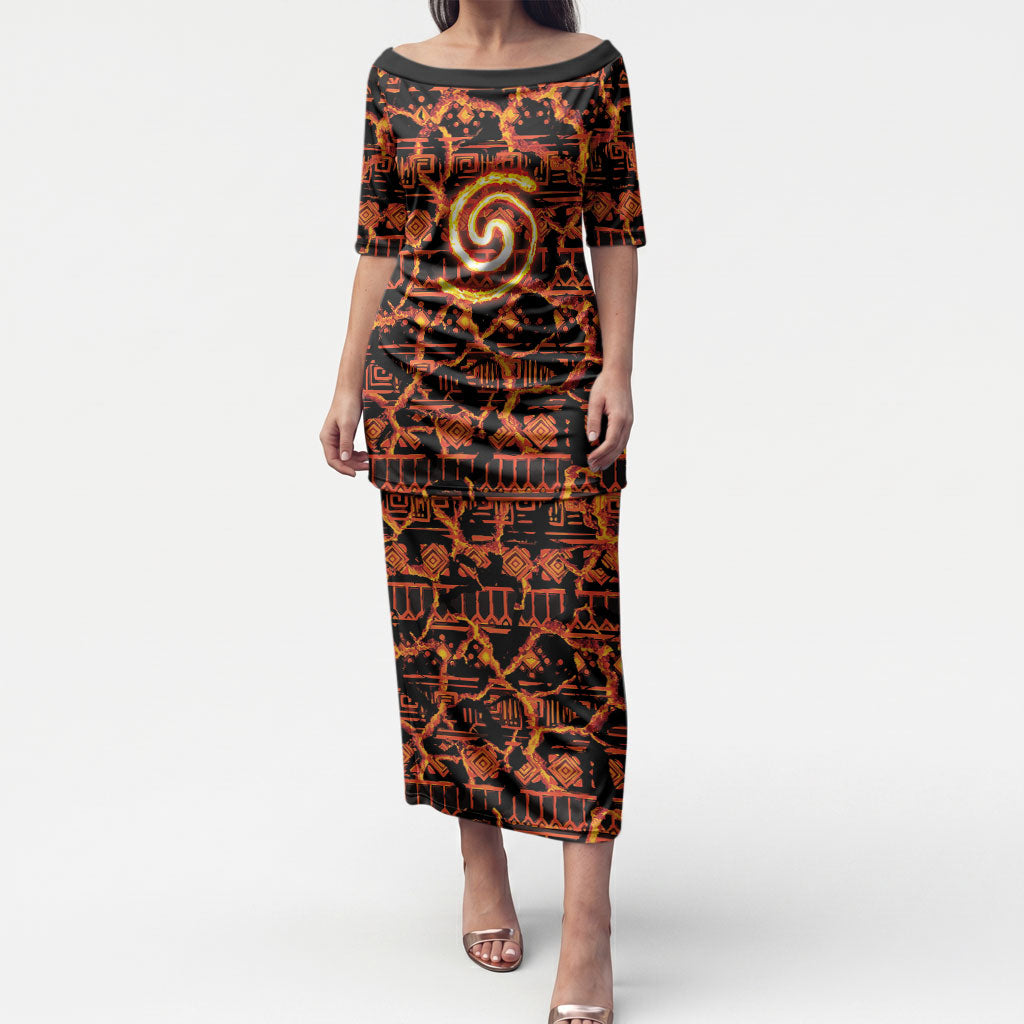 Polynesia Lava Monster Cosplay Puletasi Fiery Glowing Volcano Crack Pattern