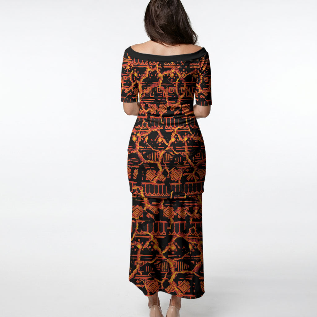 Polynesia Lava Monster Cosplay Puletasi Fiery Glowing Volcano Crack Pattern