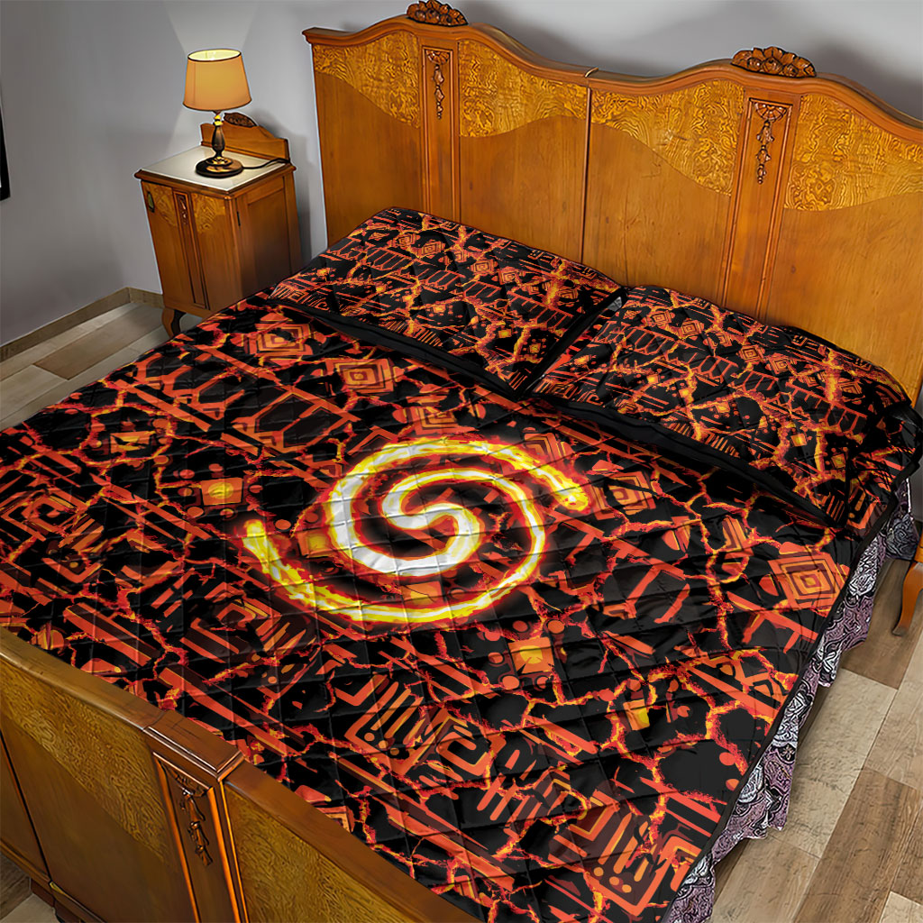 Polynesia Lava Monster Cosplay Quilt Bed Set Fiery Glowing Volcano Crack Pattern