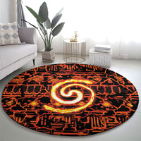 Polynesia Lava Monster Cosplay Round Carpet Fiery Glowing Volcano Crack Pattern