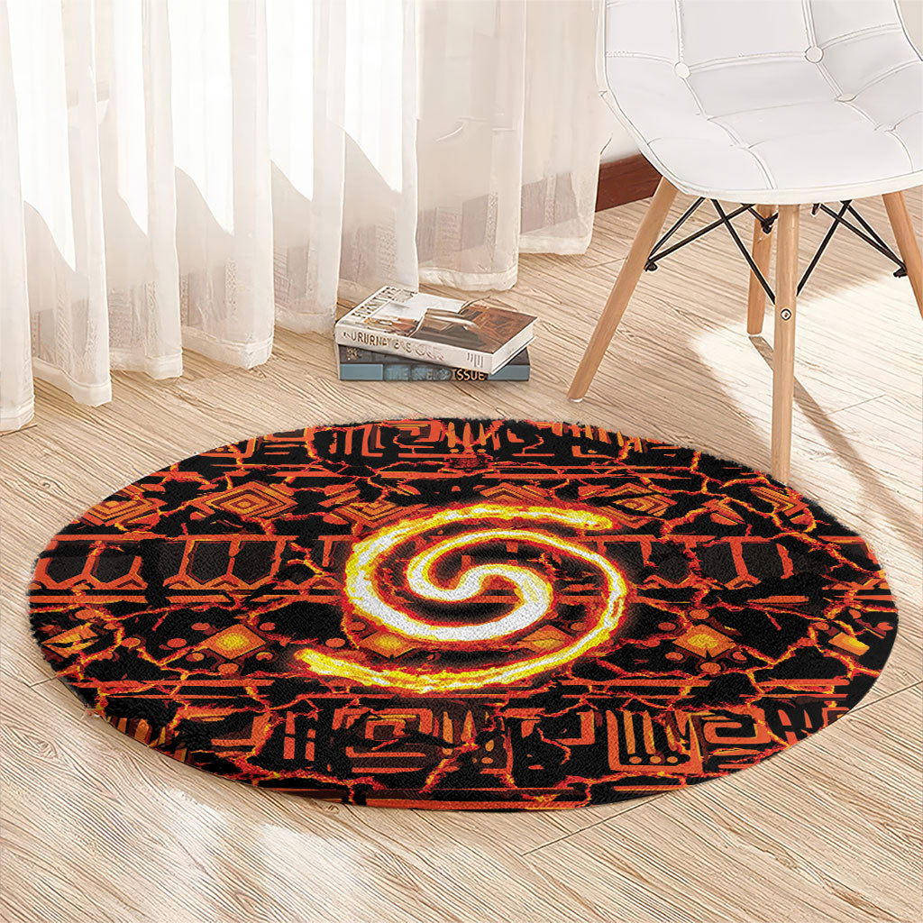 Polynesia Lava Monster Cosplay Round Carpet Fiery Glowing Volcano Crack Pattern