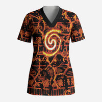 Polynesia Lava Monster Cosplay Scrub Top Fiery Glowing Volcano Crack Pattern