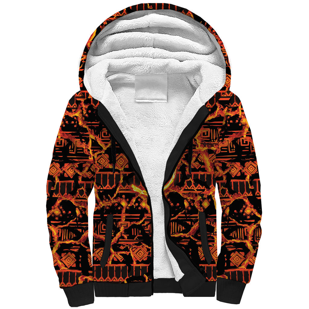 Polynesia Lava Monster Cosplay Sherpa Hoodie Fiery Glowing Volcano Crack Pattern