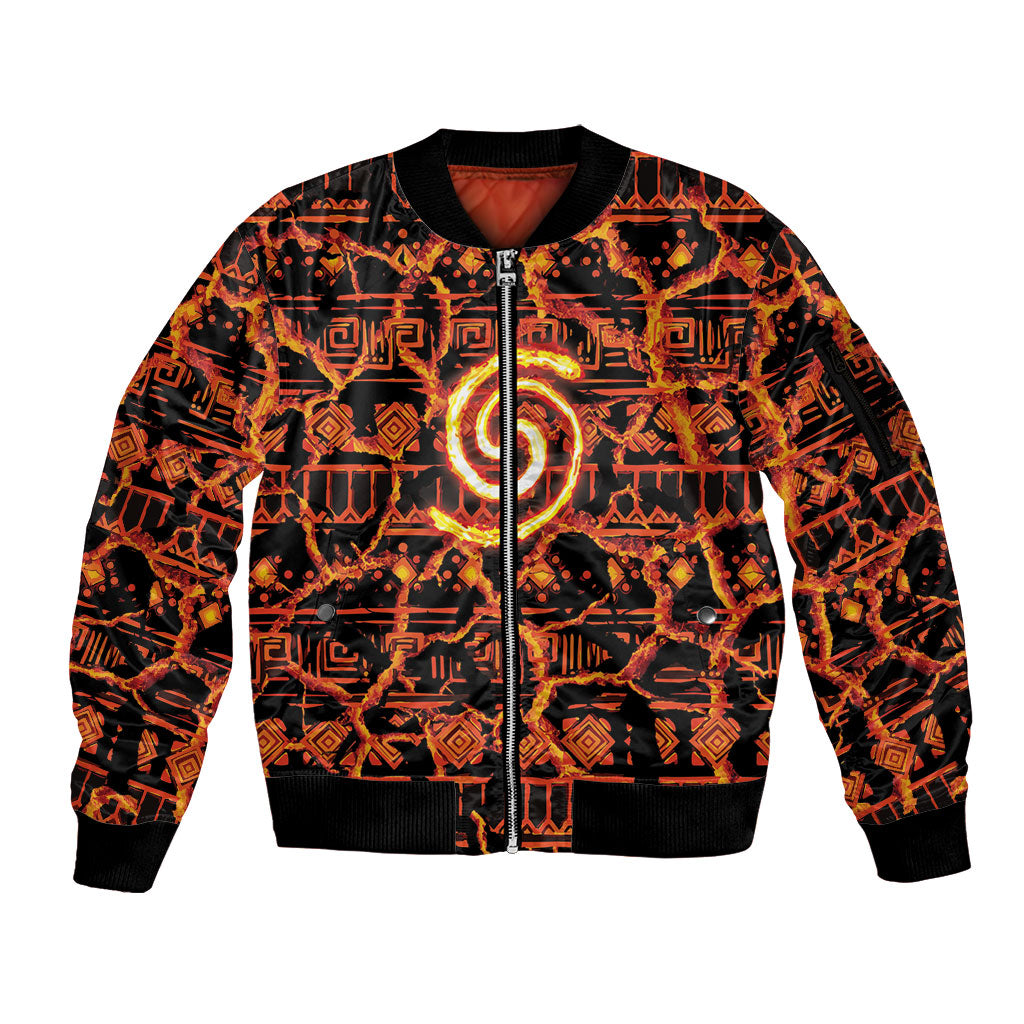 Polynesia Lava Monster Cosplay Sleeve Zip Bomber Jacket Fiery Glowing Volcano Crack Pattern