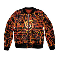 Polynesia Lava Monster Cosplay Sleeve Zip Bomber Jacket Fiery Glowing Volcano Crack Pattern