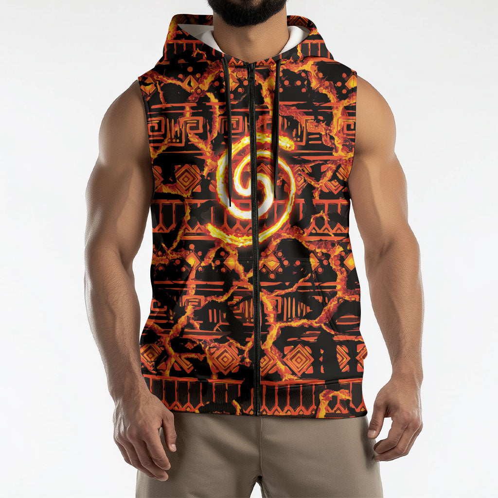 Polynesia Lava Monster Cosplay Sleeveless Zip Hoodie Fiery Glowing Volcano Crack Pattern