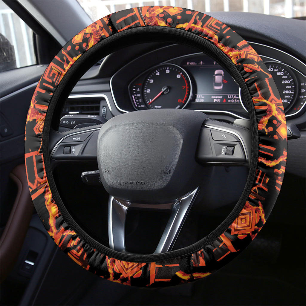 Polynesia Lava Monster Cosplay Steering Wheel Cover Fiery Glowing Volcano Crack Pattern