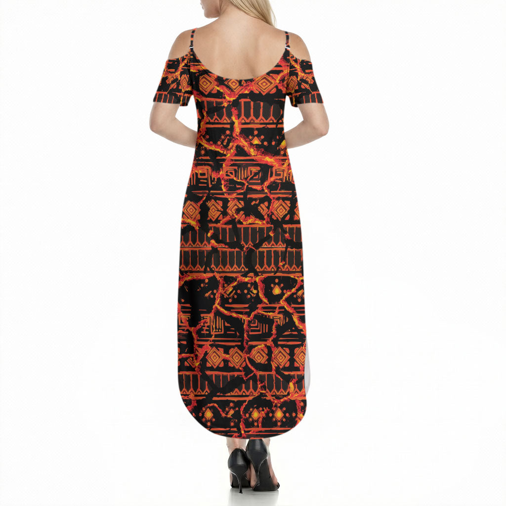Polynesia Lava Monster Cosplay Summer Maxi Dress Fiery Glowing Volcano Crack Pattern