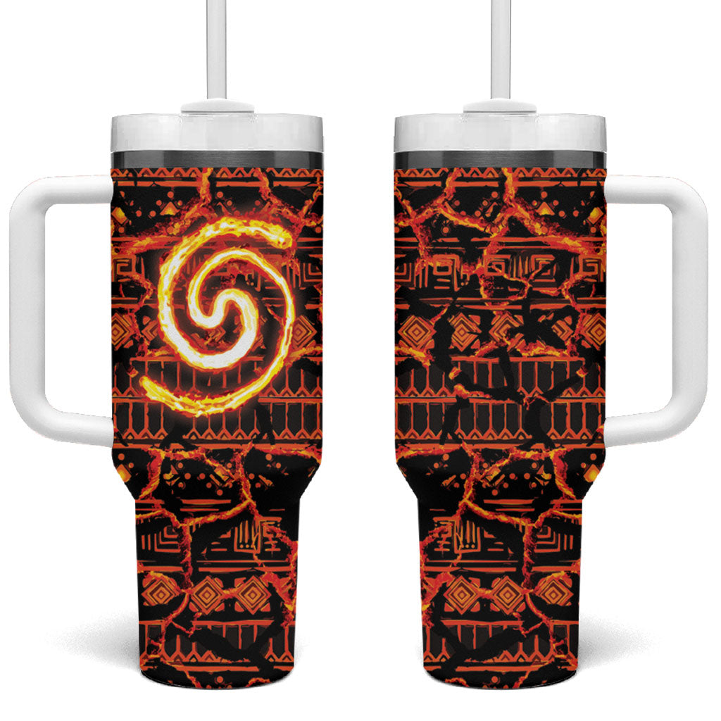 Polynesia Lava Monster Cosplay Tumbler With Handle Fiery Glowing Volcano Crack Pattern