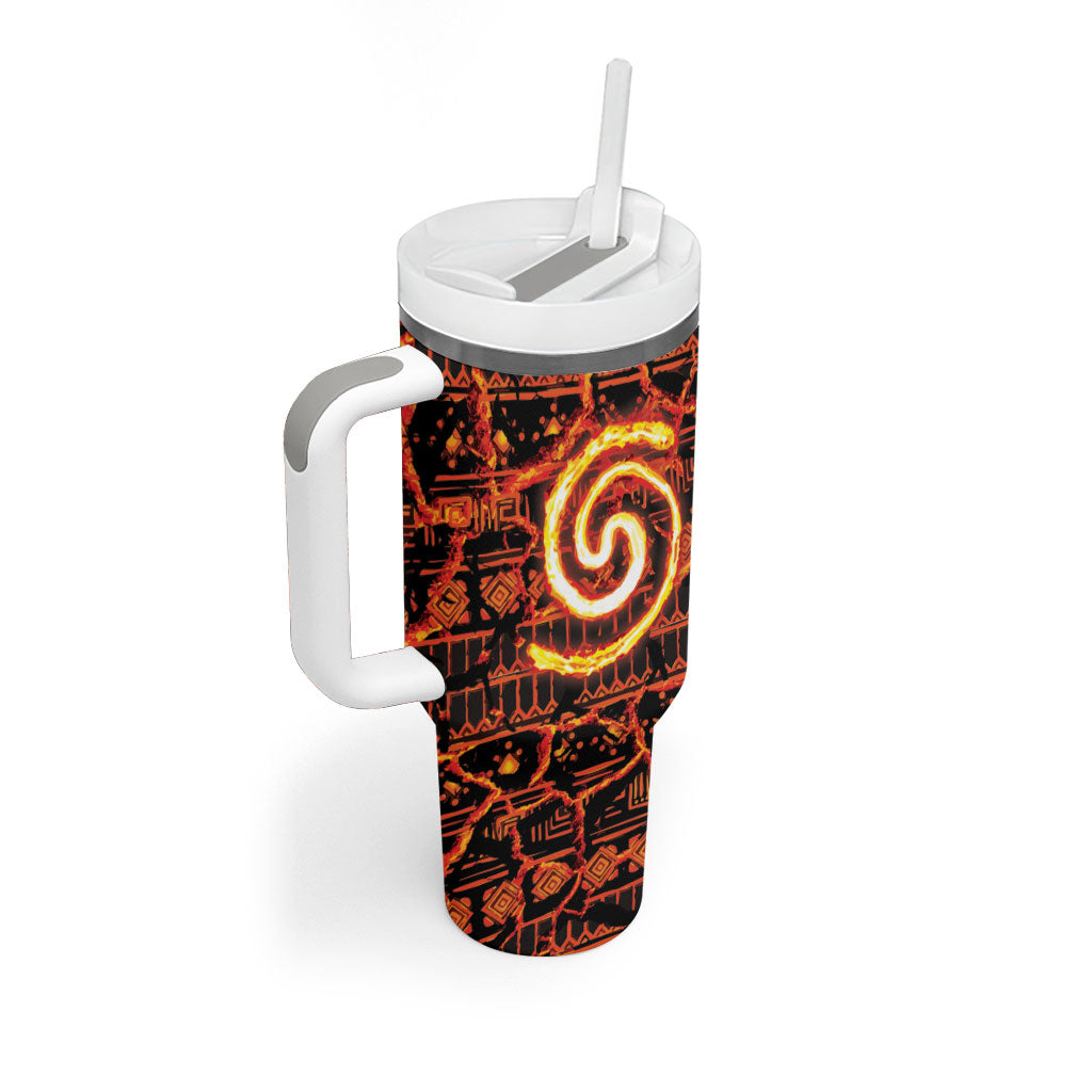 Polynesia Lava Monster Cosplay Tumbler With Handle Fiery Glowing Volcano Crack Pattern