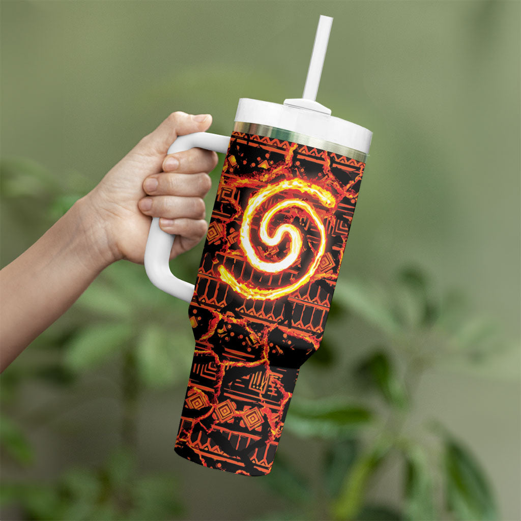 Polynesia Lava Monster Cosplay Tumbler With Handle Fiery Glowing Volcano Crack Pattern