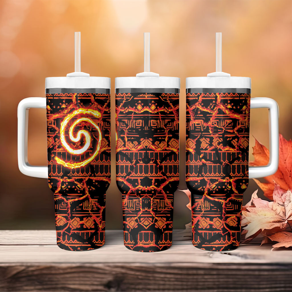 Polynesia Lava Monster Cosplay Tumbler With Handle Fiery Glowing Volcano Crack Pattern