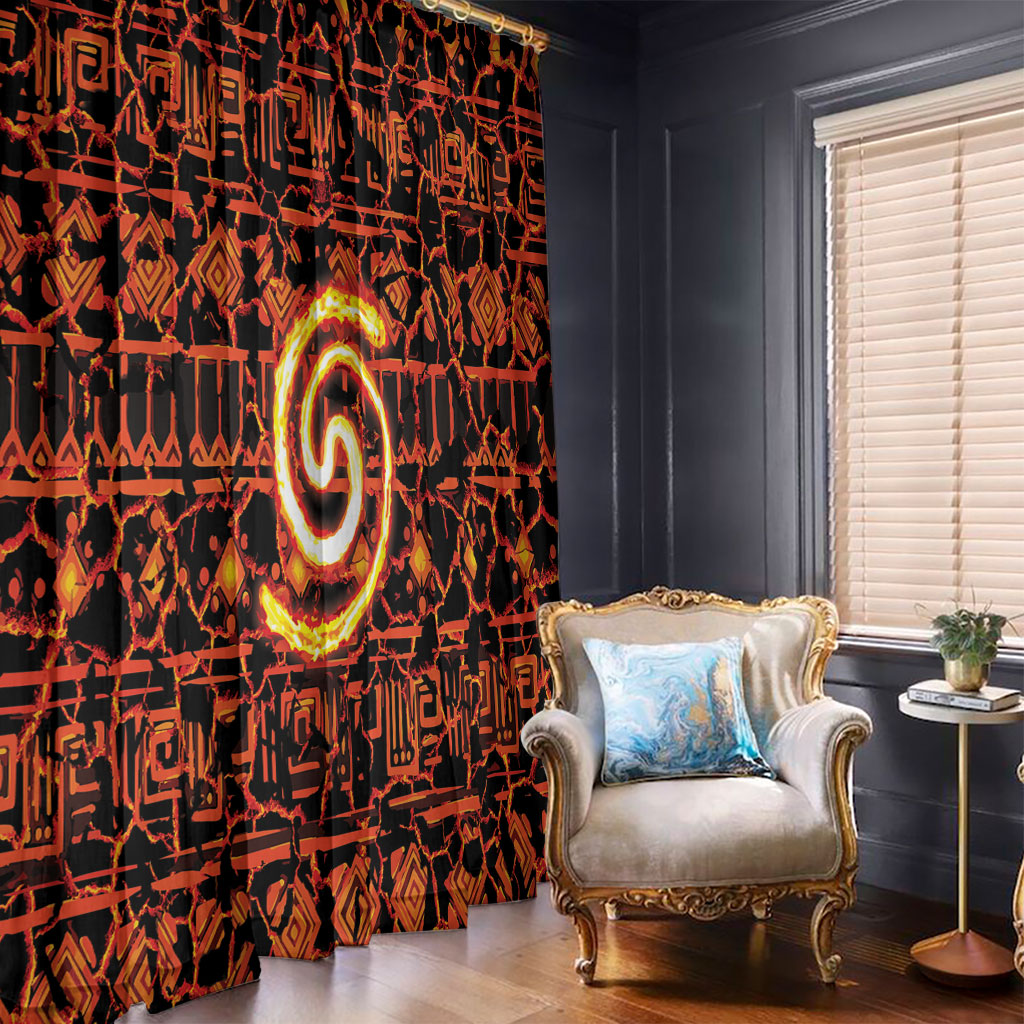 Polynesia Lava Monster Cosplay Window Curtain Fiery Glowing Volcano Crack Pattern
