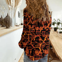 Polynesia Lava Monster Cosplay Women Casual Shirt Fiery Glowing Volcano Crack Pattern