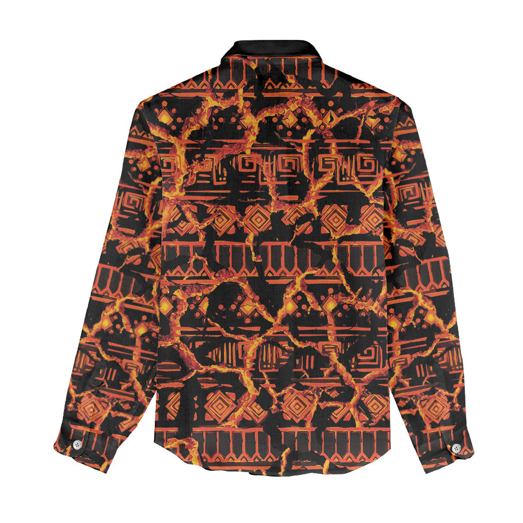 Polynesia Lava Monster Cosplay Women Casual Shirt Fiery Glowing Volcano Crack Pattern