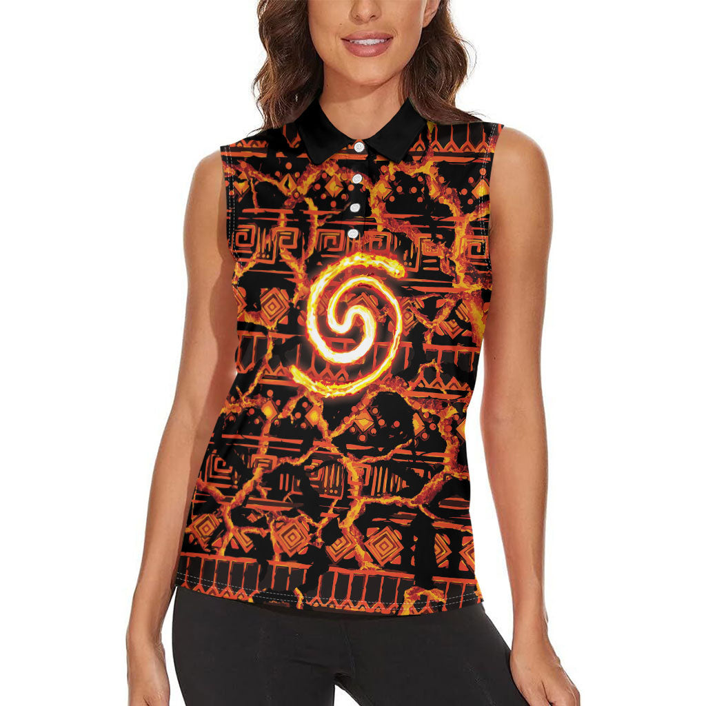 Polynesia Lava Monster Cosplay Women Sleeveless Polo Shirt Fiery Glowing Volcano Crack Pattern