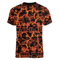 Polynesia Lava Monster Cosplay Women V-Neck T-Shirt Fiery Glowing Volcano Crack Pattern