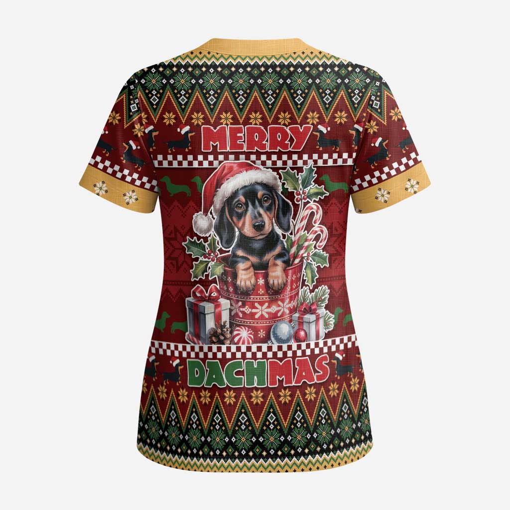 Dachshund Christmas Scrub Top Merry Dachmas - Polynesian Pride
