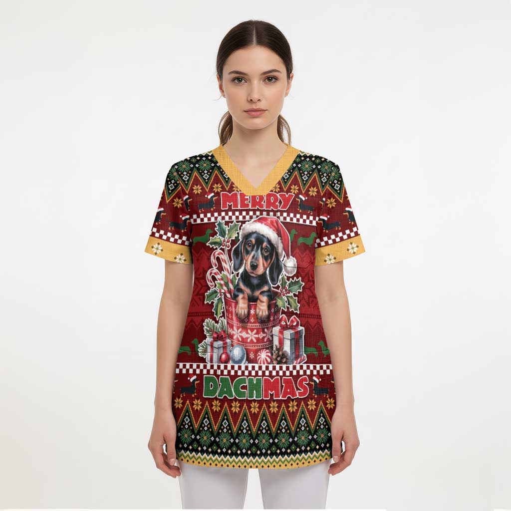Dachshund Christmas Scrub Top Merry Dachmas - Polynesian Pride