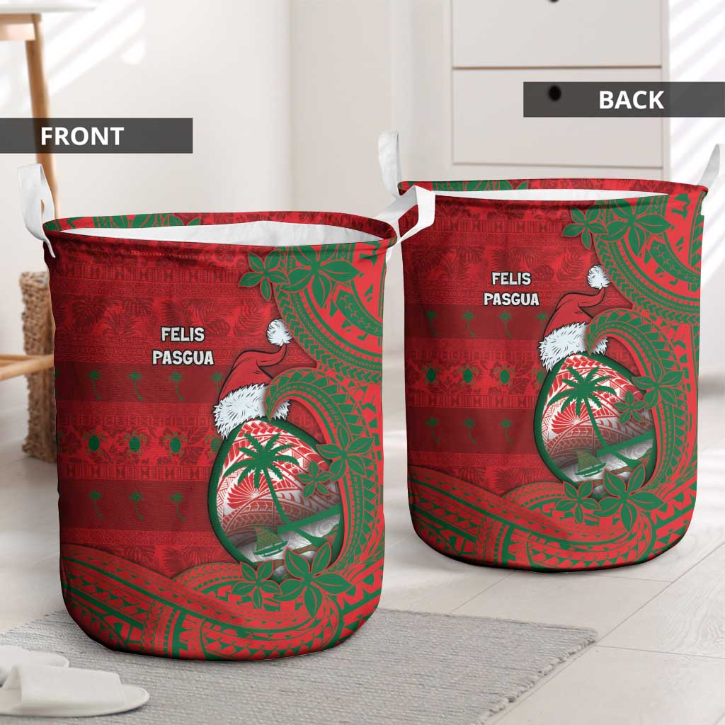 Guam Christmas Laundry Basket Chamorro Seal Hat Santa Tribal Waves - Polynesian Pride