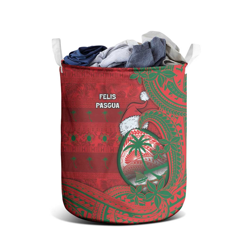 Guam Christmas Laundry Basket Chamorro Seal Hat Santa Tribal Waves - Polynesian Pride