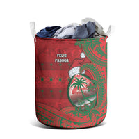 Guam Christmas Laundry Basket Chamorro Seal Hat Santa Tribal Waves - Polynesian Pride