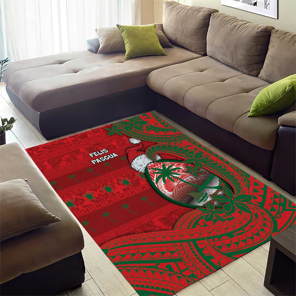 Guam Christmas Area Rug Chamorro Seal Hat Santa Tribal Waves - Polynesian Pride
