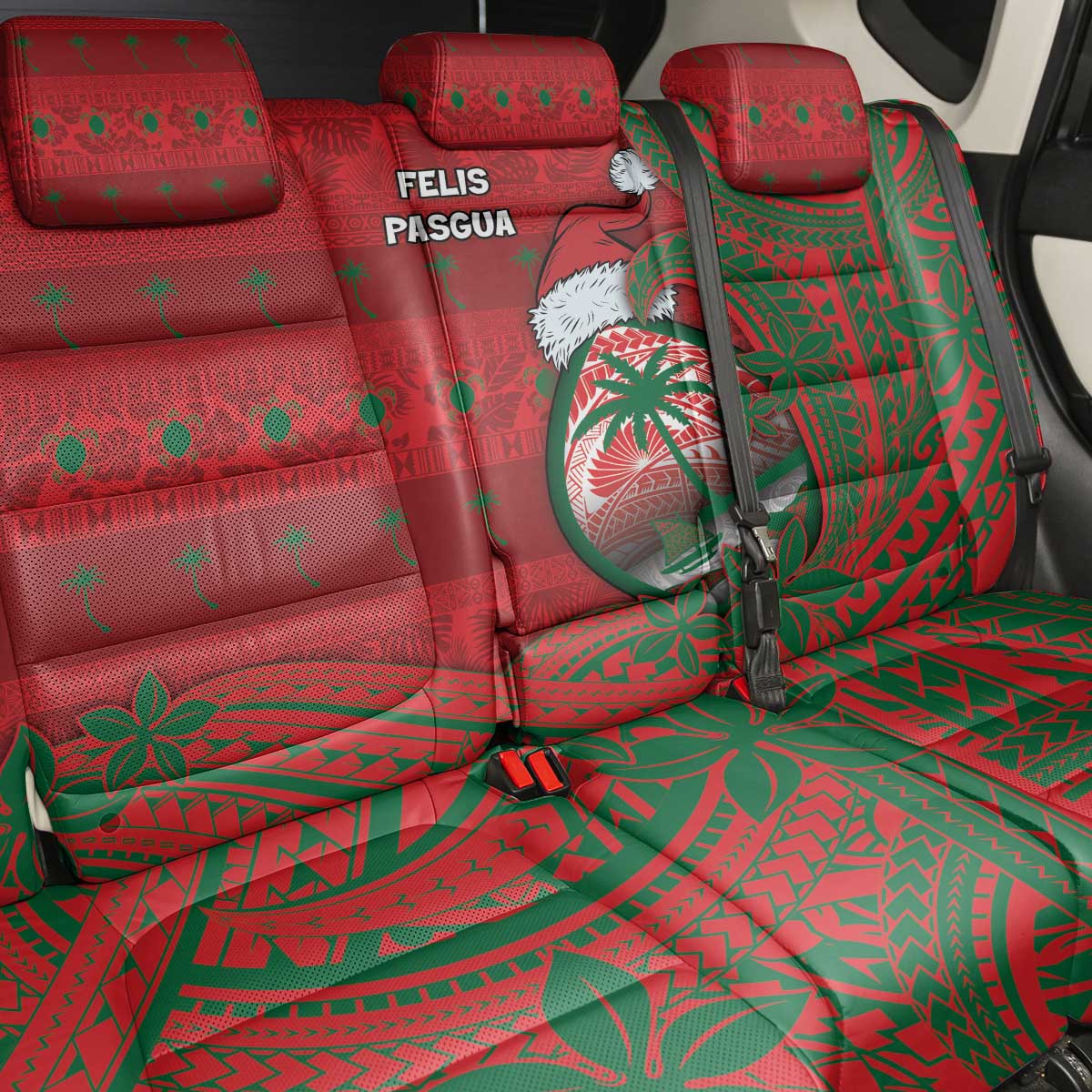 Guam Christmas Back Car Seat Cover Chamorro Seal Hat Santa Tribal Waves - Polynesian Pride