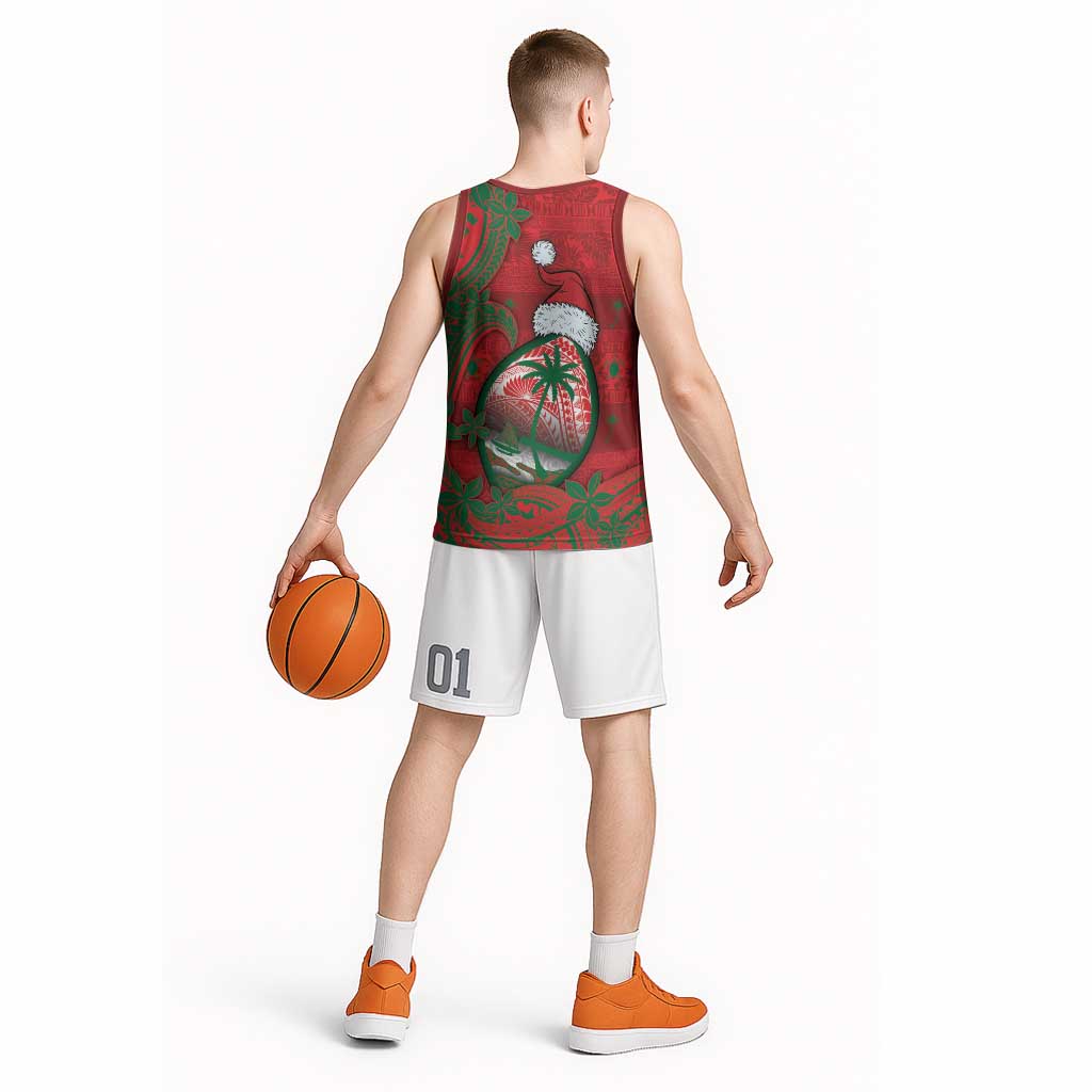 Guam Christmas Basketball Jersey Chamorro Seal Hat Santa Tribal Waves - Polynesian Pride