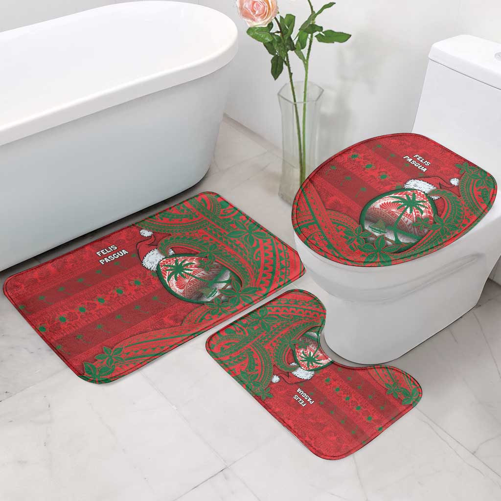 Guam Christmas Bathroom Set Chamorro Seal Hat Santa Tribal Waves - Polynesian Pride