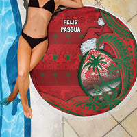 Guam Christmas Beach Blanket Chamorro Seal Hat Santa Tribal Waves - Polynesian Pride