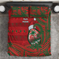 Guam Christmas Bedding Set Chamorro Seal Hat Santa Tribal Waves - Polynesian Pride