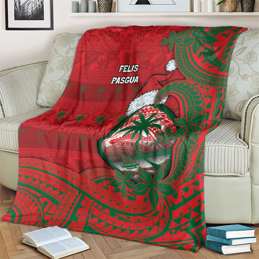 Guam Christmas Blanket Chamorro Seal Hat Santa Tribal Waves - Polynesian Pride