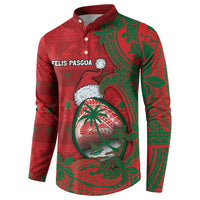 Guam Christmas Button Sweatshirt Chamorro Seal Hat Santa Tribal Waves - Polynesian Pride