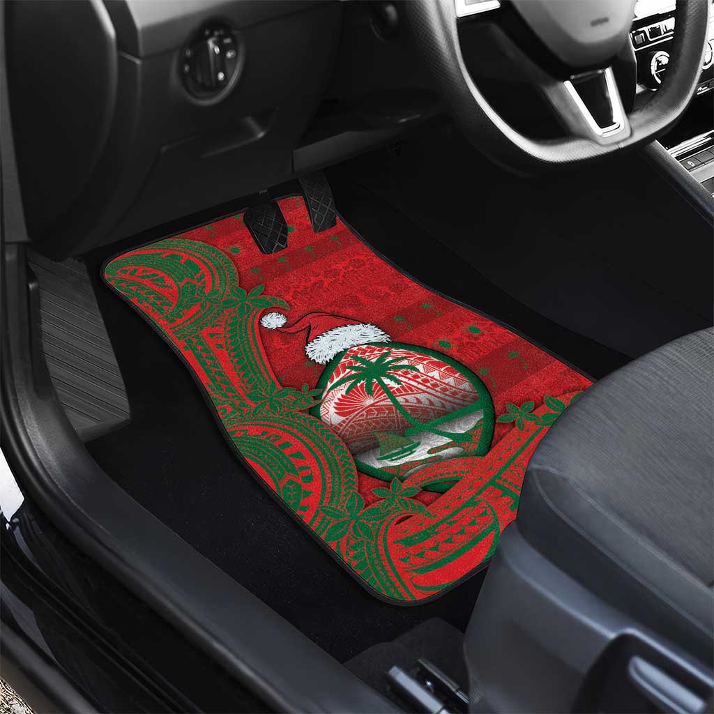 Guam Christmas Car Mats Chamorro Seal Hat Santa Tribal Waves - Polynesian Pride