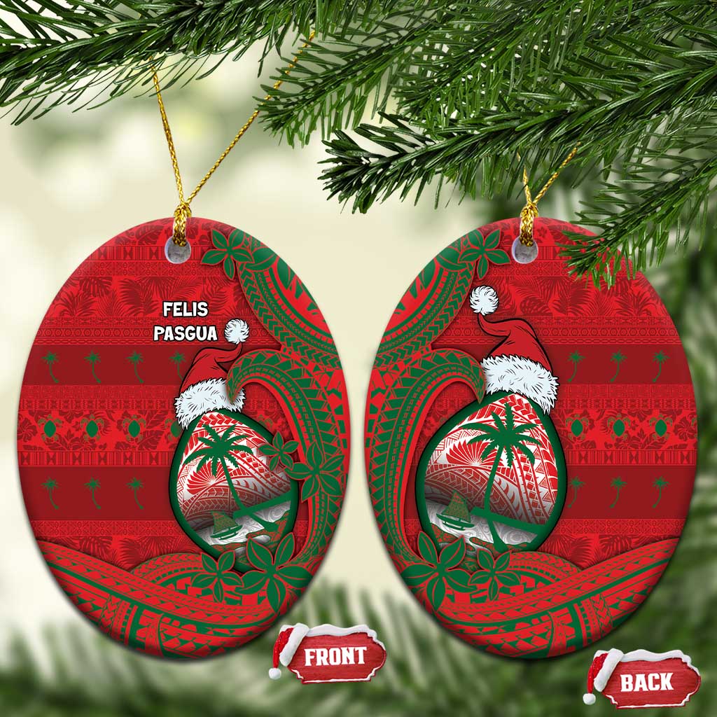 Guam Christmas Ceramic Ornament Chamorro Seal Hat Santa Tribal Waves - Polynesian Pride